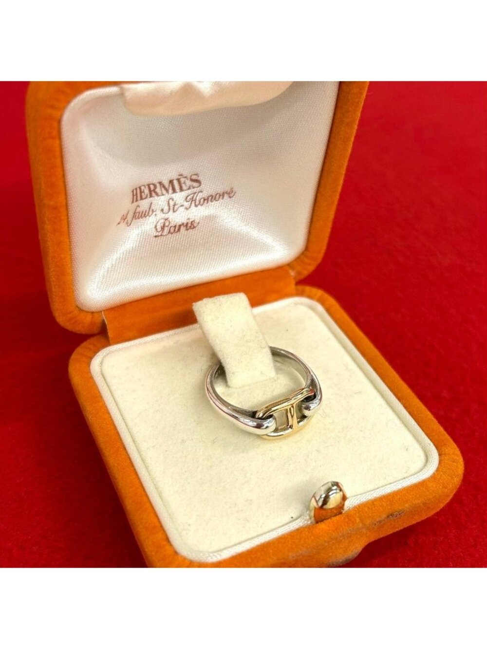 Hermes Vintage Chaine D'ancre Ring Silver Yellow Gold